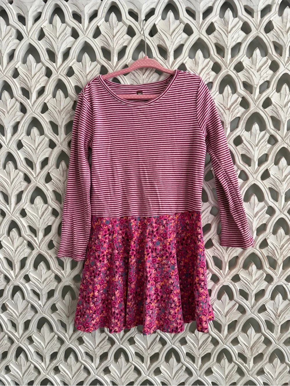 Tea Collection Girls Long Sleeve Striped and Floral Dress Size 6